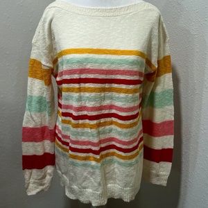 Talbots Ivory Preppy Pullover Cotton Sweater Multicolor Stripe Large